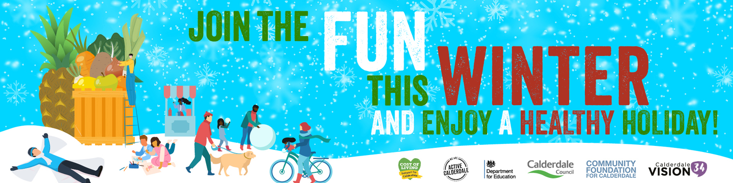 Healthy Holidays illustration of children playing in the snow.