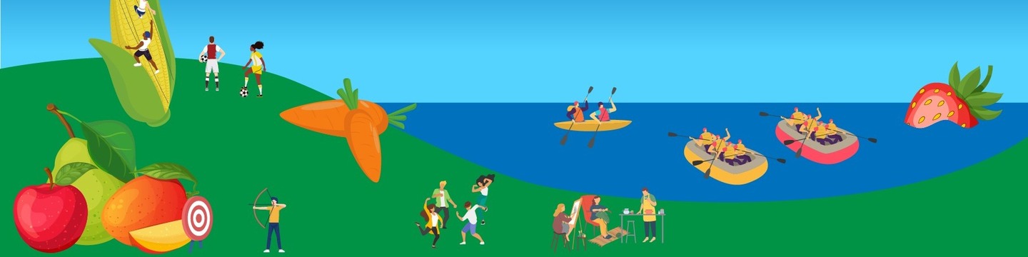 Illustration of a summer day with grass and water