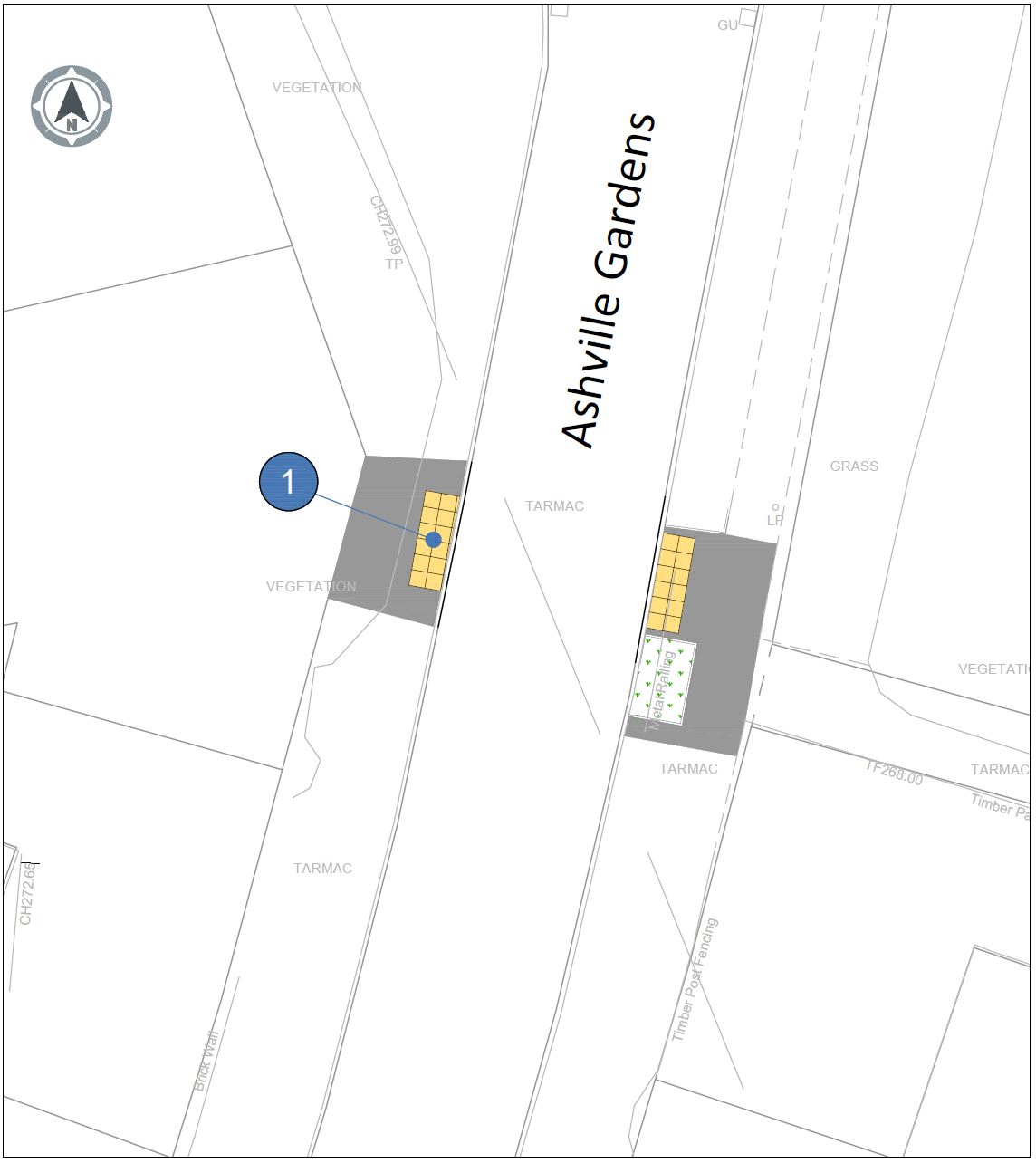 Location C Map. New layout at Ashville Gardens. Details in key.