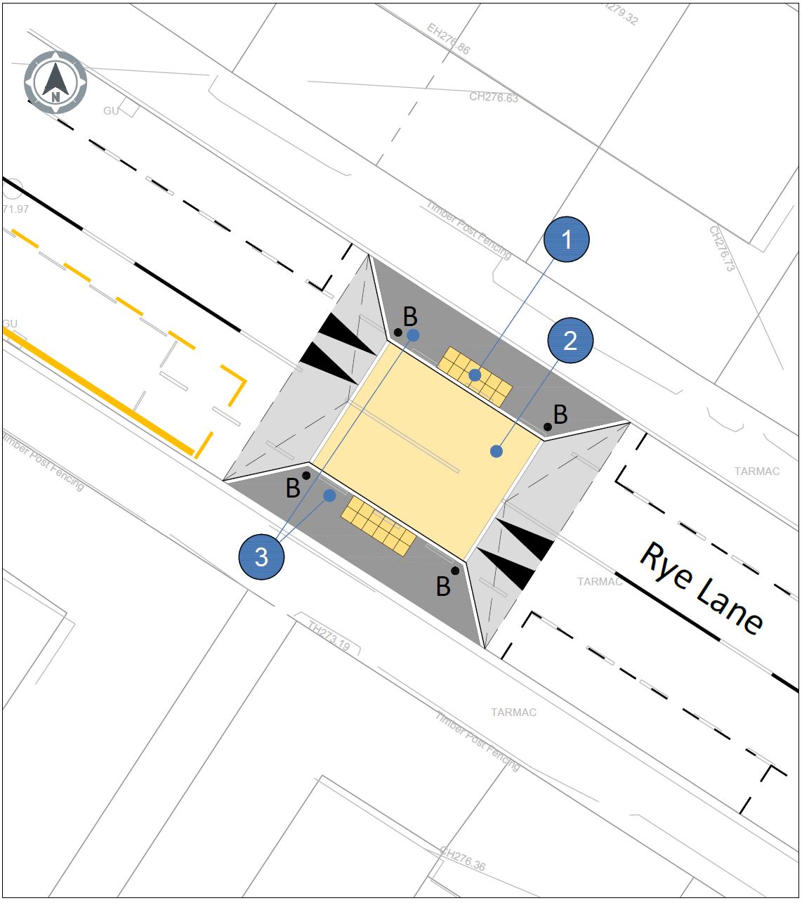 Location Map E. New layout for Rye Lane. Details in key.